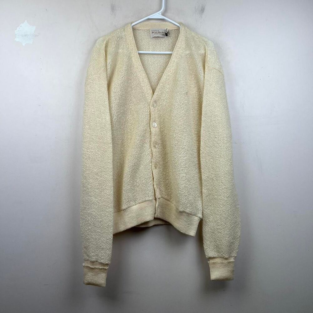 Vintage 80s Cream Mohair Cardigan Sweater by Brian MacNeil Sportswear Size XL